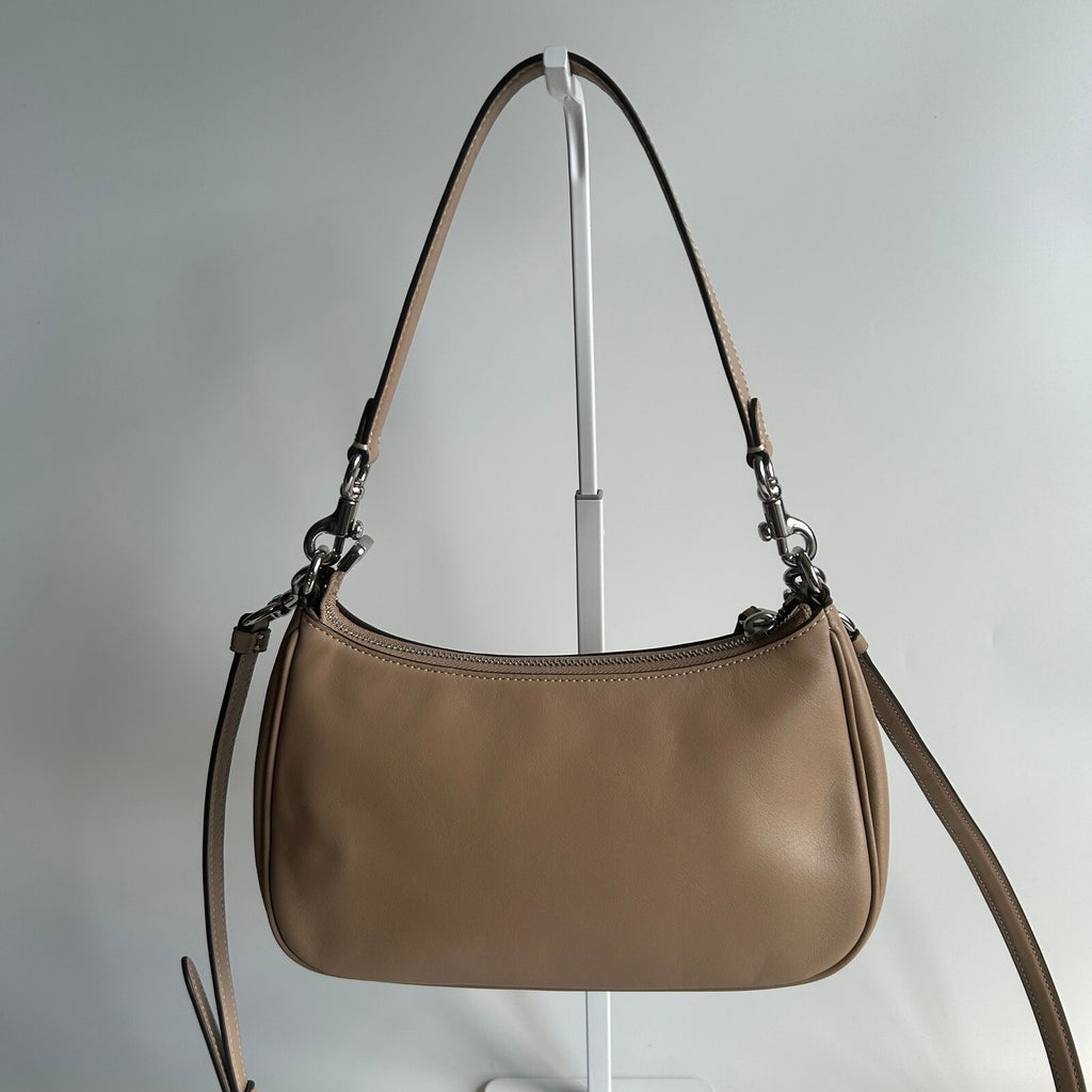 Coach Teri Shoulder Bag Taupe Beige Leather CR099 Debossed C Crossbody