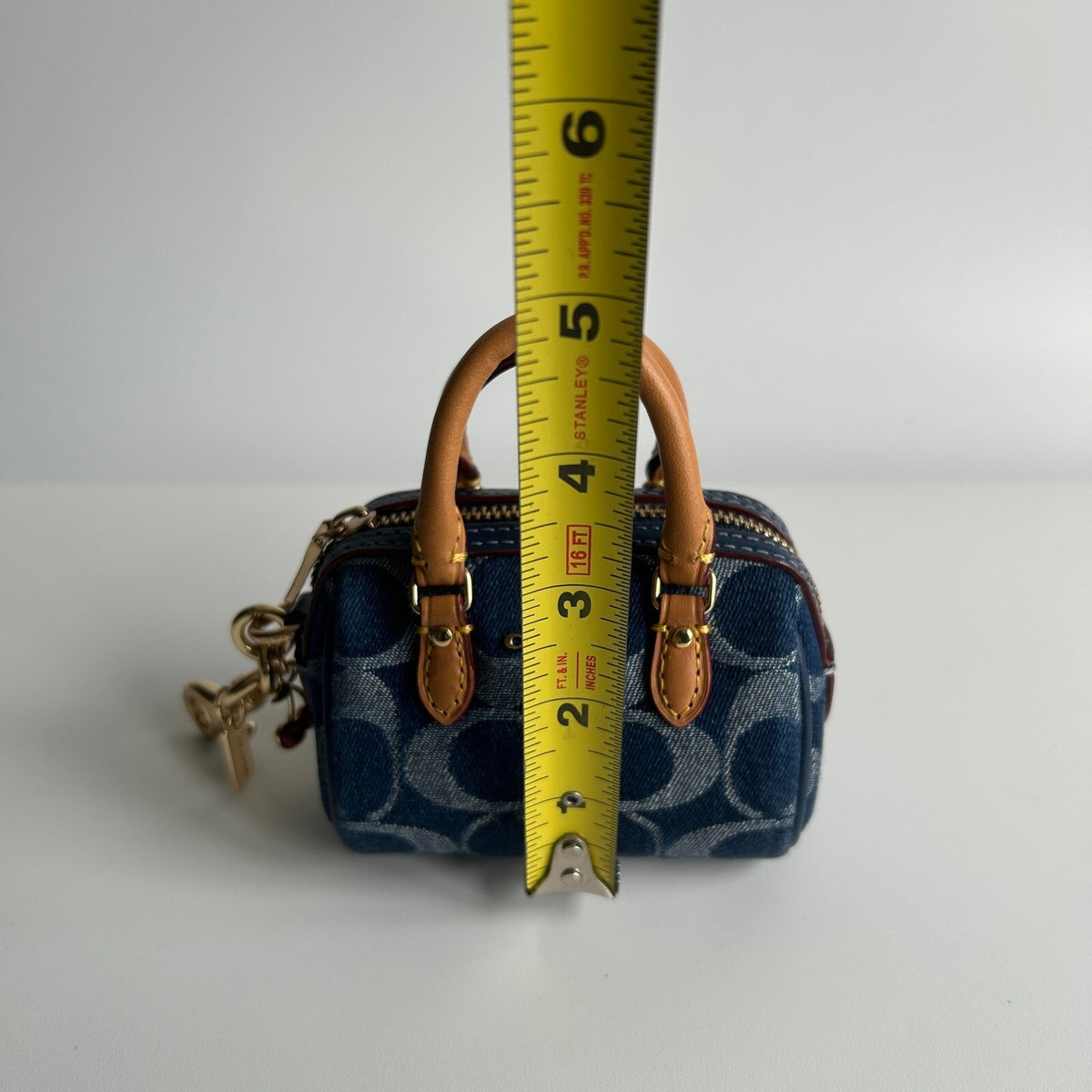 Coach Mini Rowan Bag Charm Blue Signature Denim Keychain CZ083