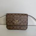 Coach Mini Brynn Flap Crossbody Bag Khaki Chalk Signature Canvas C5592