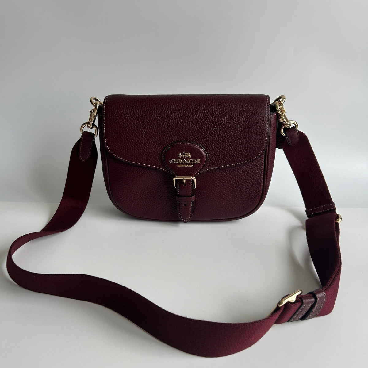 Coach Amelia Saddle Bag Merlot Red Pebbled Leather Crossbody Handbag CP107