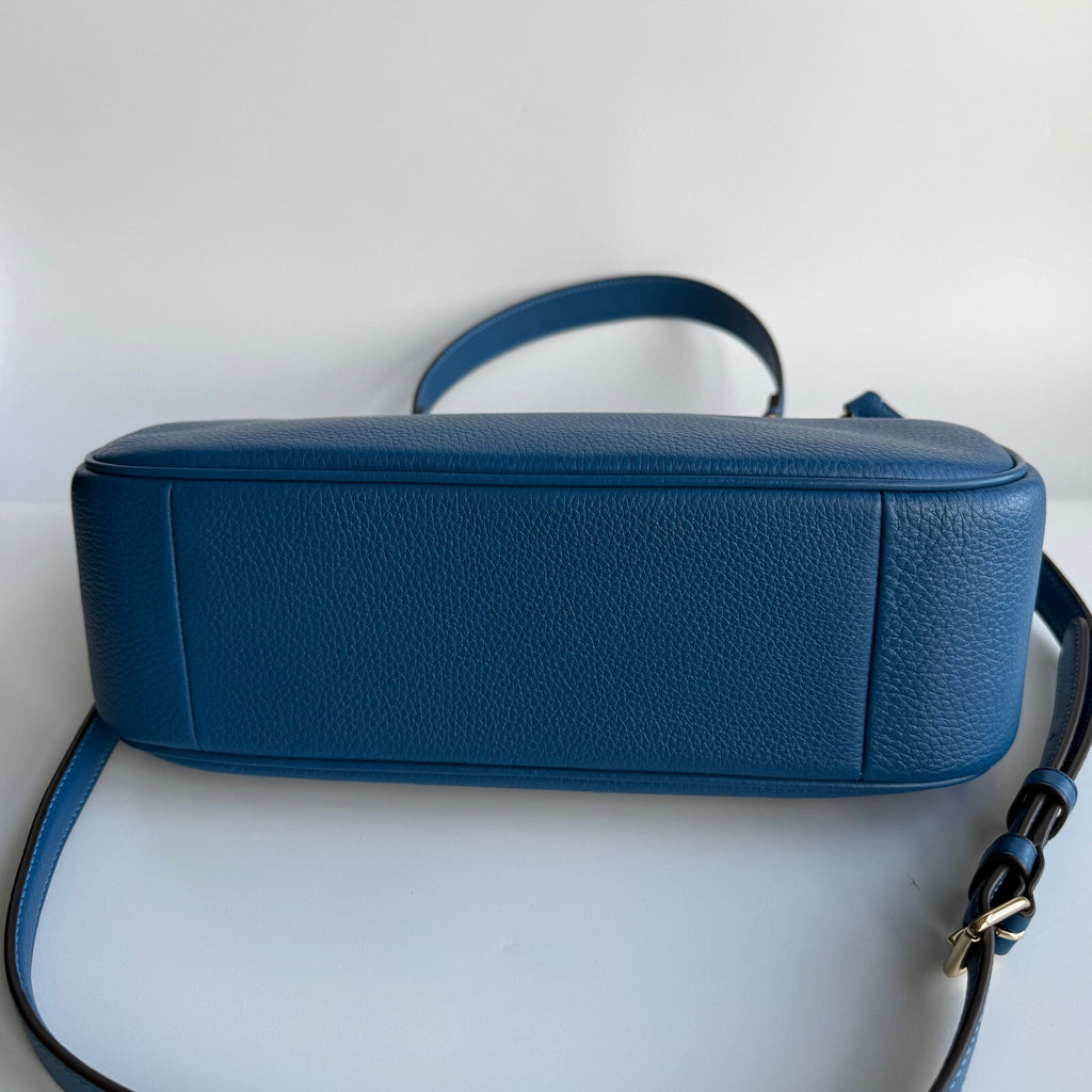 Coach Teri Hobo Racer Blue Refined Pebble Leather Shoulder Bag CV935