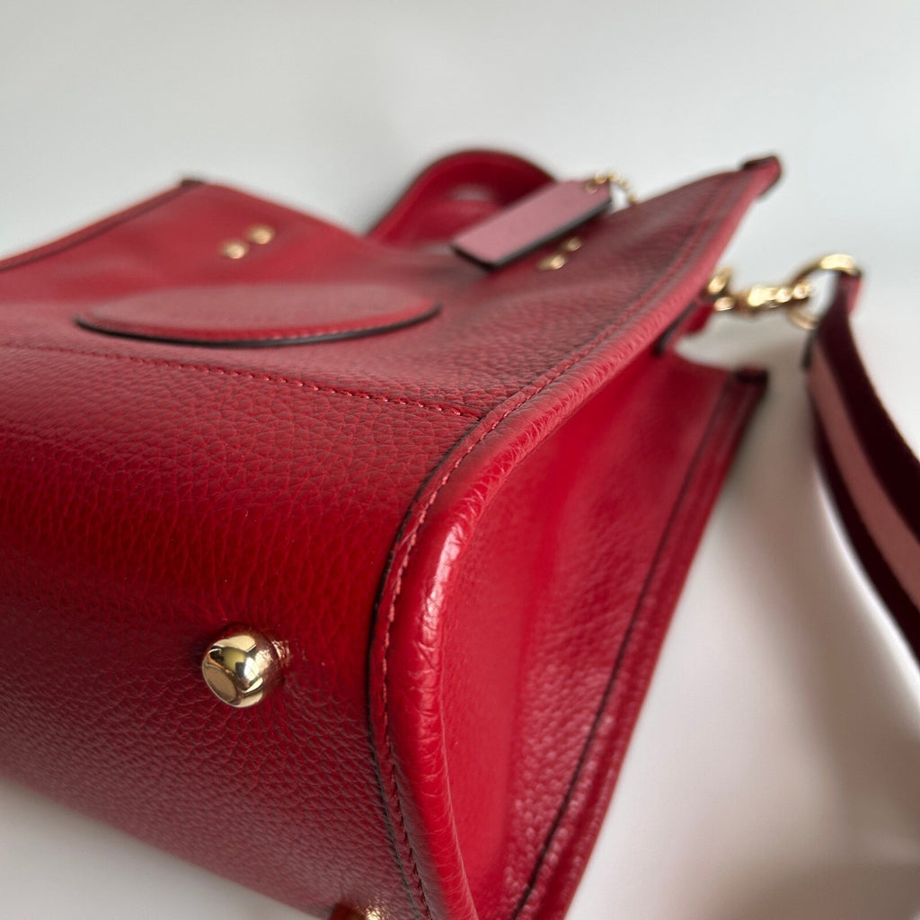 Coach Dempsey Tote 22 Red Refined Pebble Leather Bag C7683