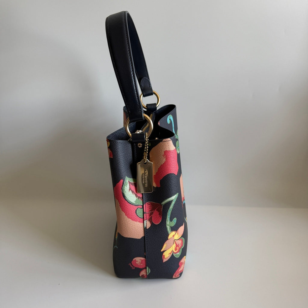 Coach Small Town Bucket Bag Midnight Multi Canvas Dreamy Land Floral C8611