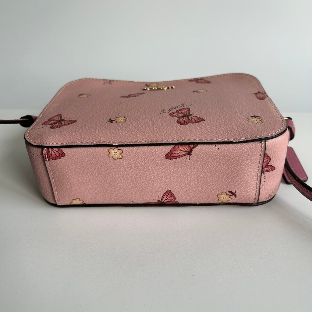 Coach Mini Camera Bag Pink Butterfly Print Leather Crossbody 2464