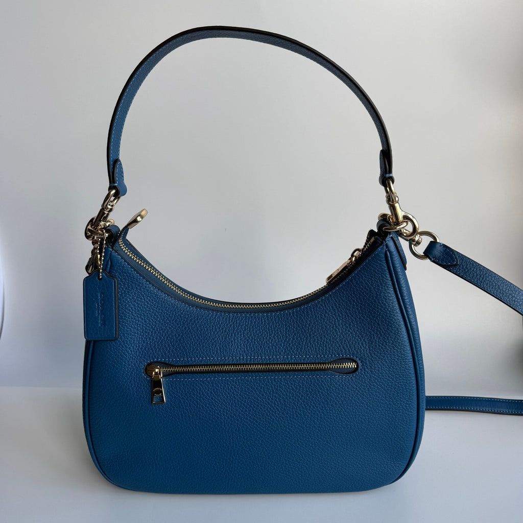 Coach Teri Hobo Racer Blue Refined Pebble Leather Shoulder Bag CV935