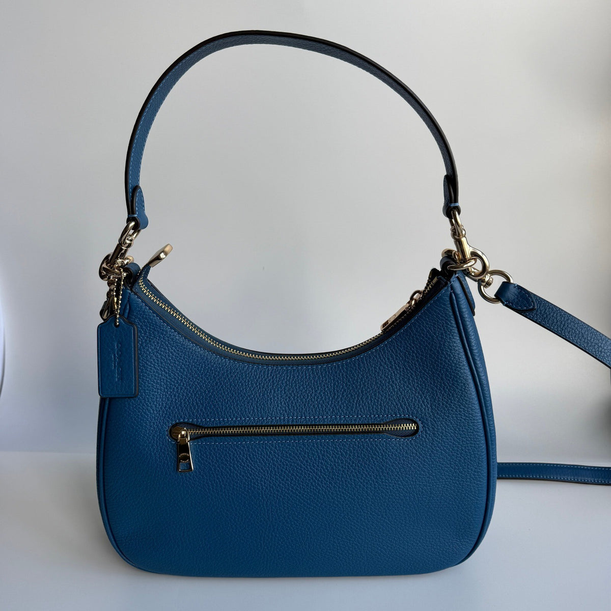 Coach Teri Hobo Racer Blue Refined Pebble Leather Shoulder Bag CV935