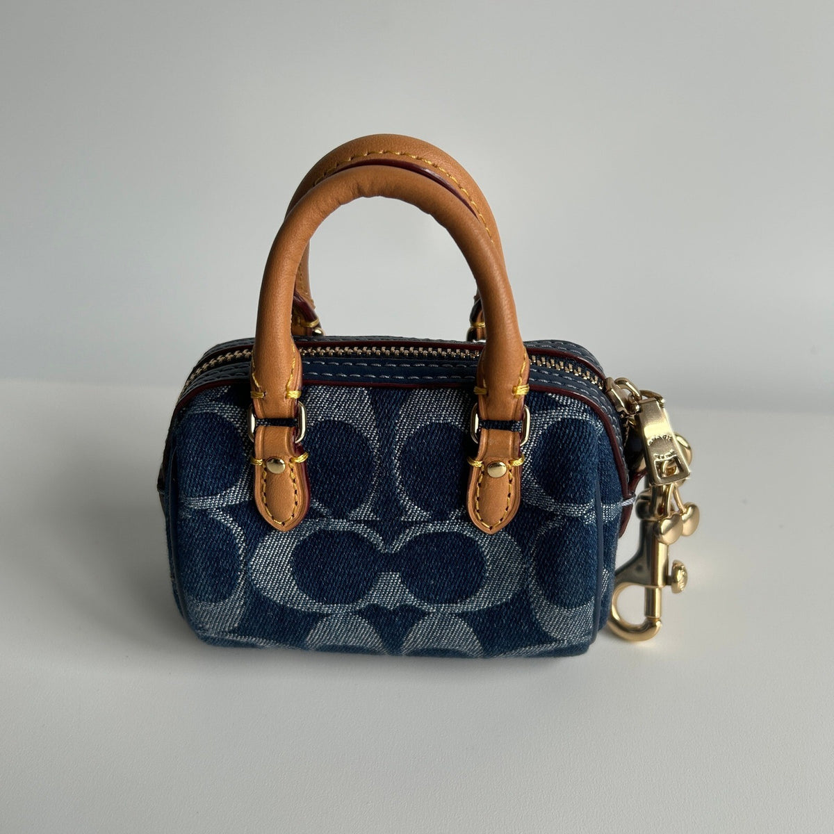 Coach Mini Rowan Bag Charm Blue Signature Denim Keychain CZ083