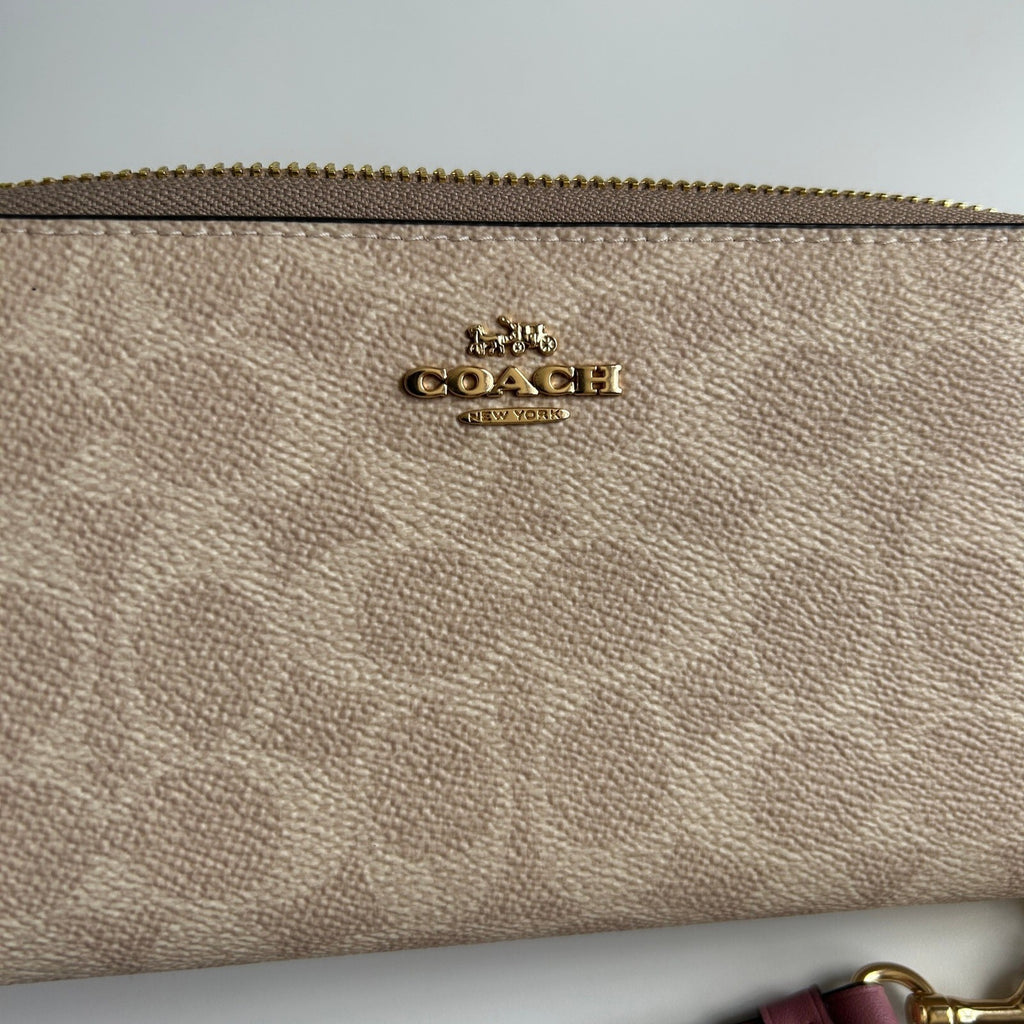 Coach Long Zip Around Wallet Khaki Berry Signature Canvas C4452