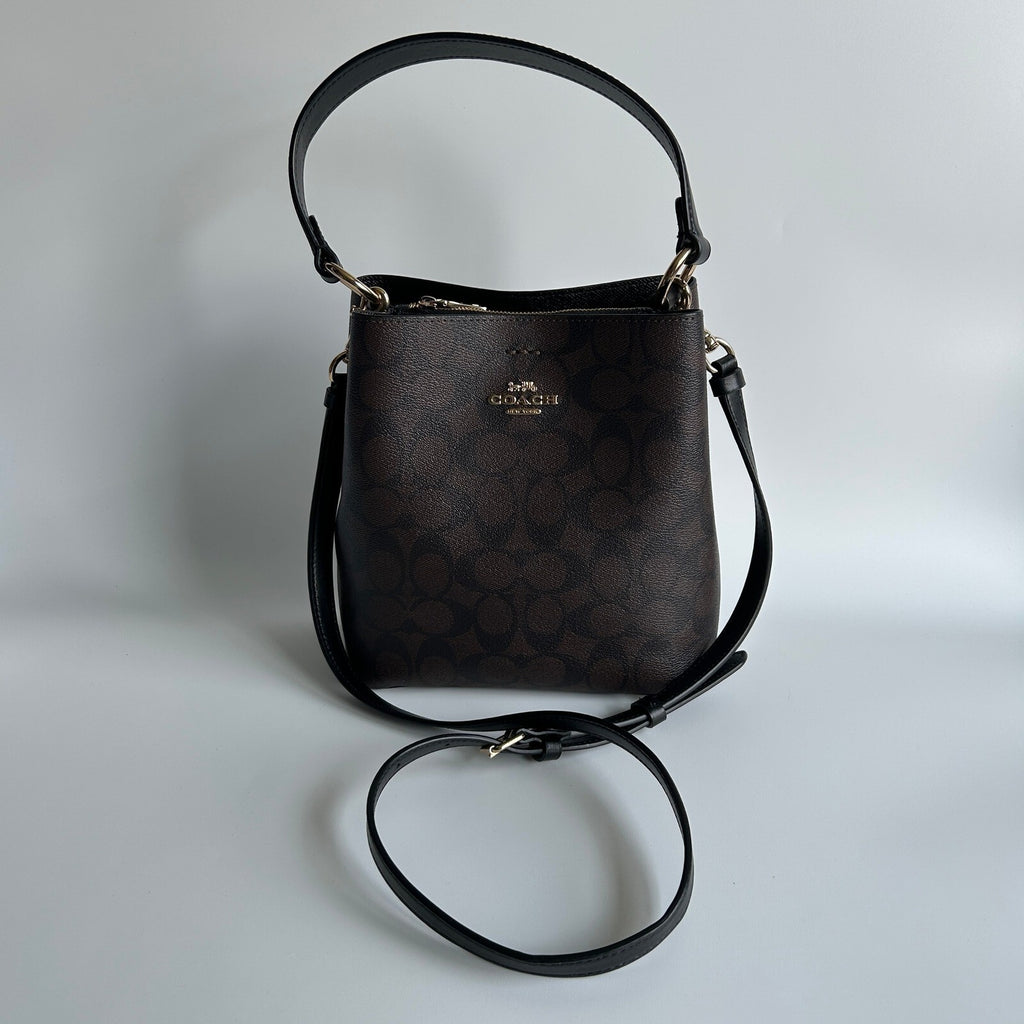 Coach Small Town Bucket Bag Brown Black Signature Canvas Crossbody 2312