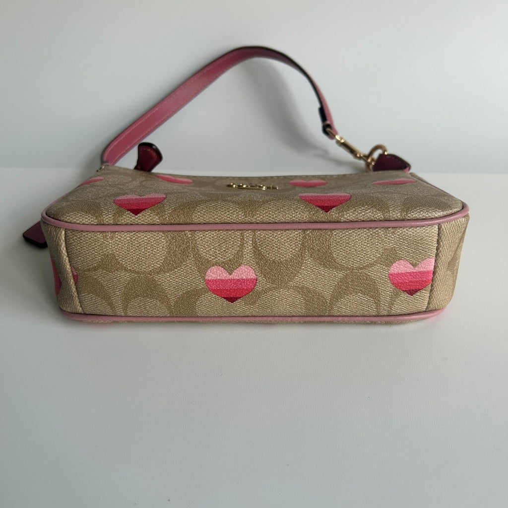 Coach Nolita 19 Khaki Stripe Heart Canvas Shoulder Bag CA796