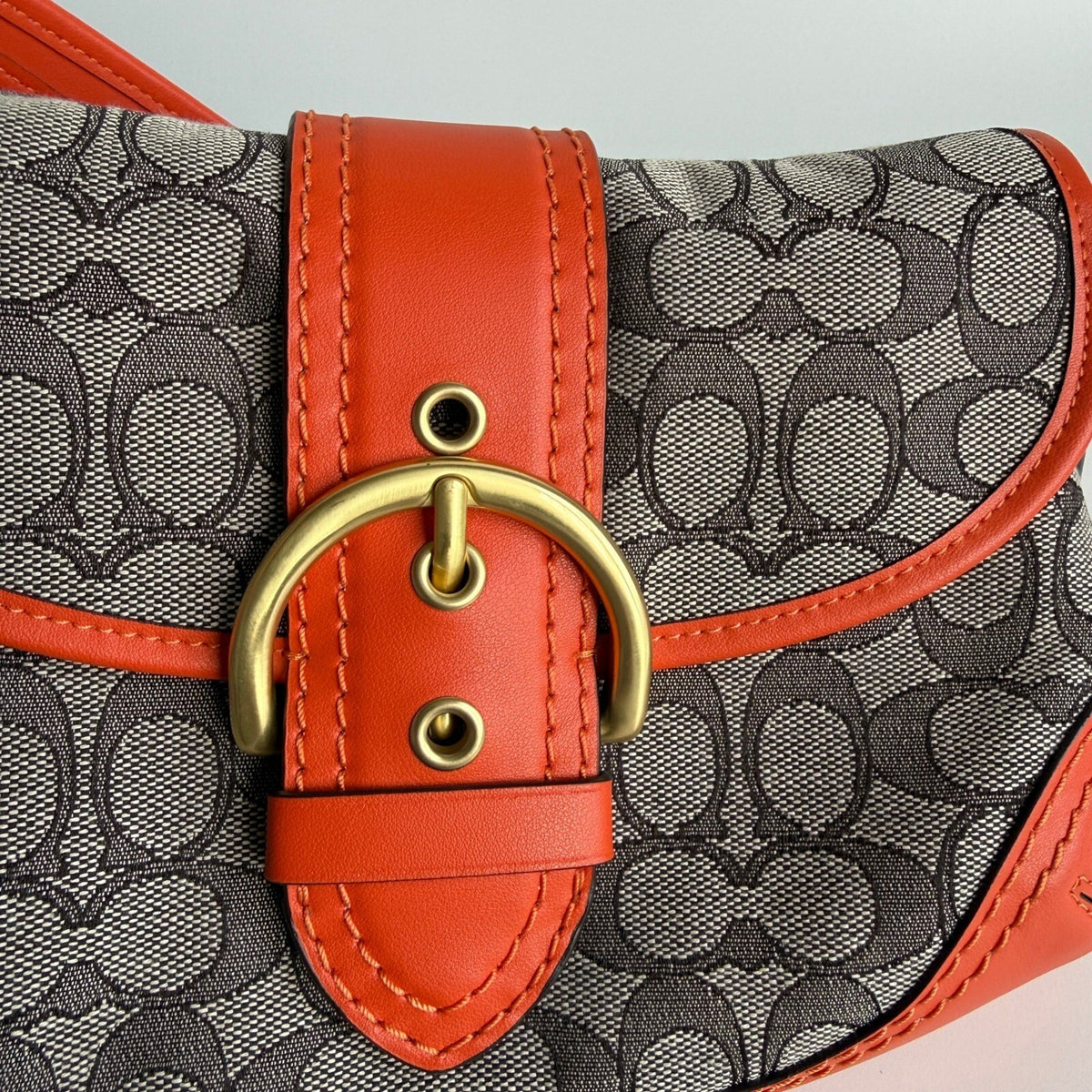 Coach Soho Flap Grey Orange Signature Jacquard Shoulder Bag CJ814