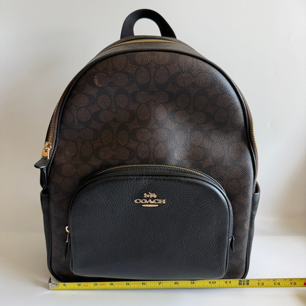 Coach Large Court Backpack Brown Black Signature Canvas Leather CZ175