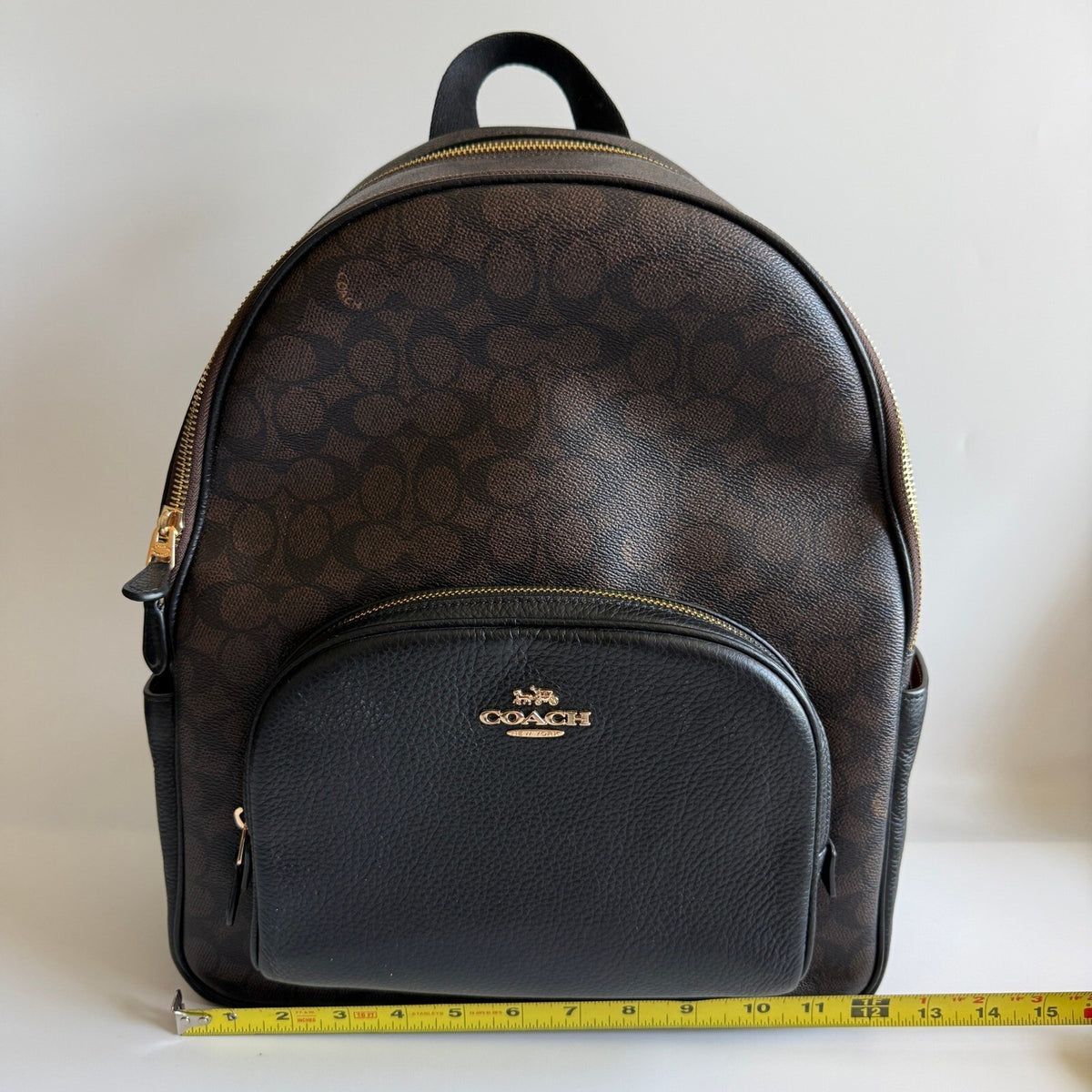 Coach Large Court Backpack Brown Black Signature Canvas Leather CZ175