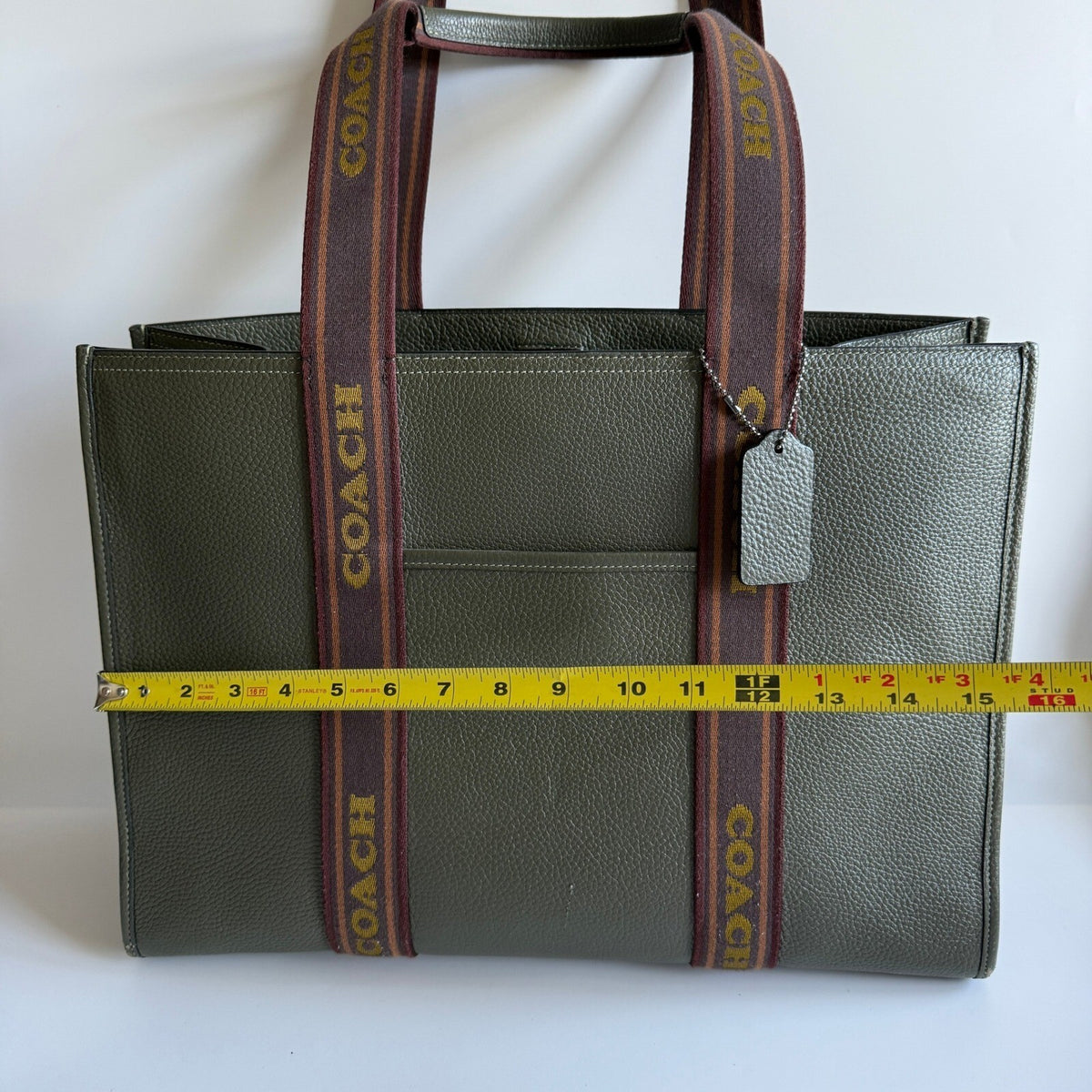 Coach Smith Olive Drab Green Pebble Leather Large Tote Bag CM716
