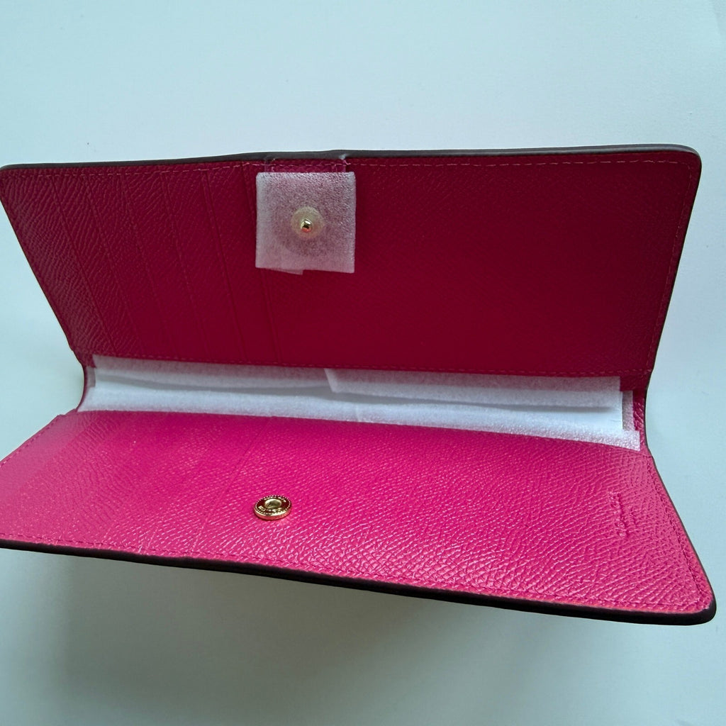 Coach Slim Wallet Bold Pink Crossgrain Leather Long Clutch C3440