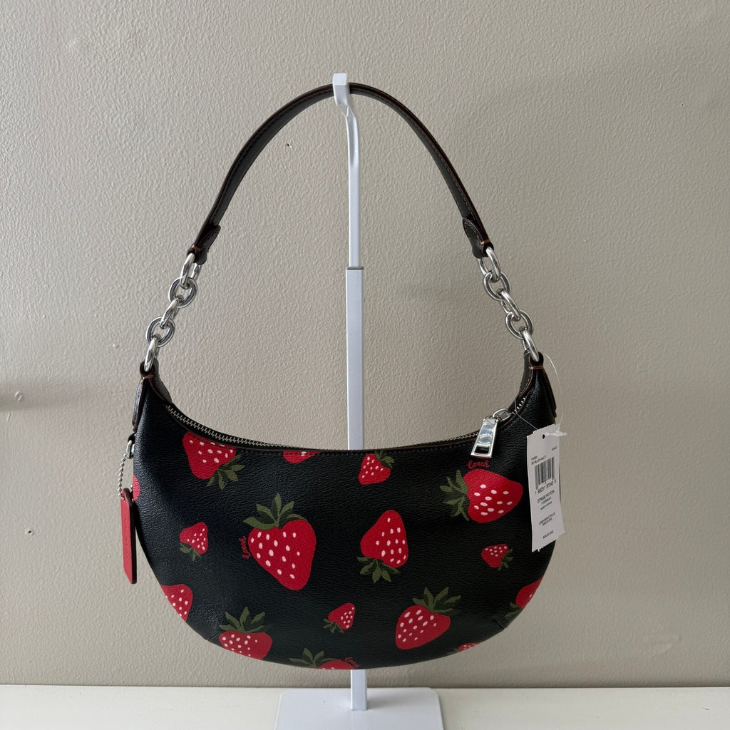Coach Payton Hobo Black Multi Coated Canvas Strawberry Bag CH330