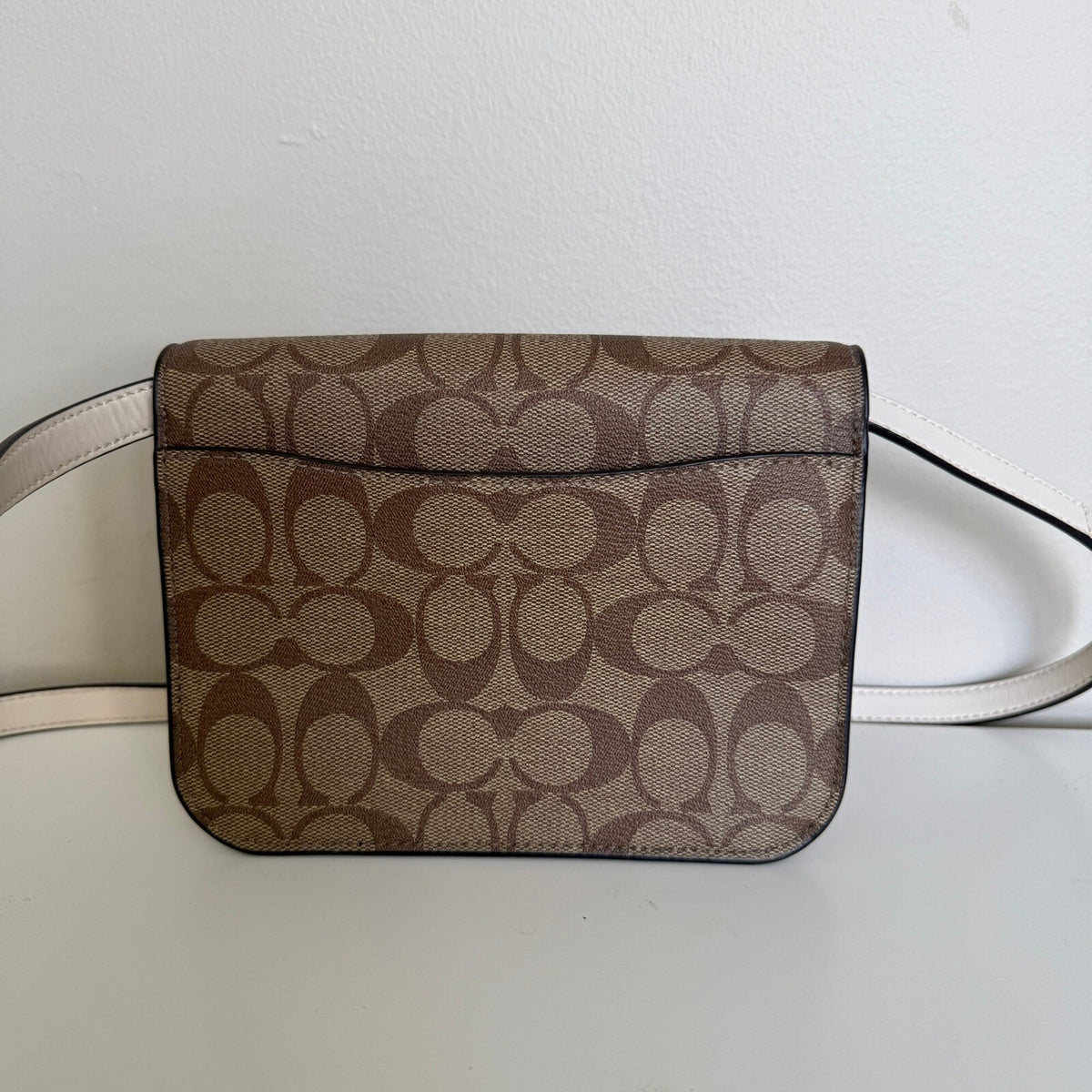 Coach Mini Brynn Flap Crossbody Bag Khaki Chalk Signature Canvas C5592