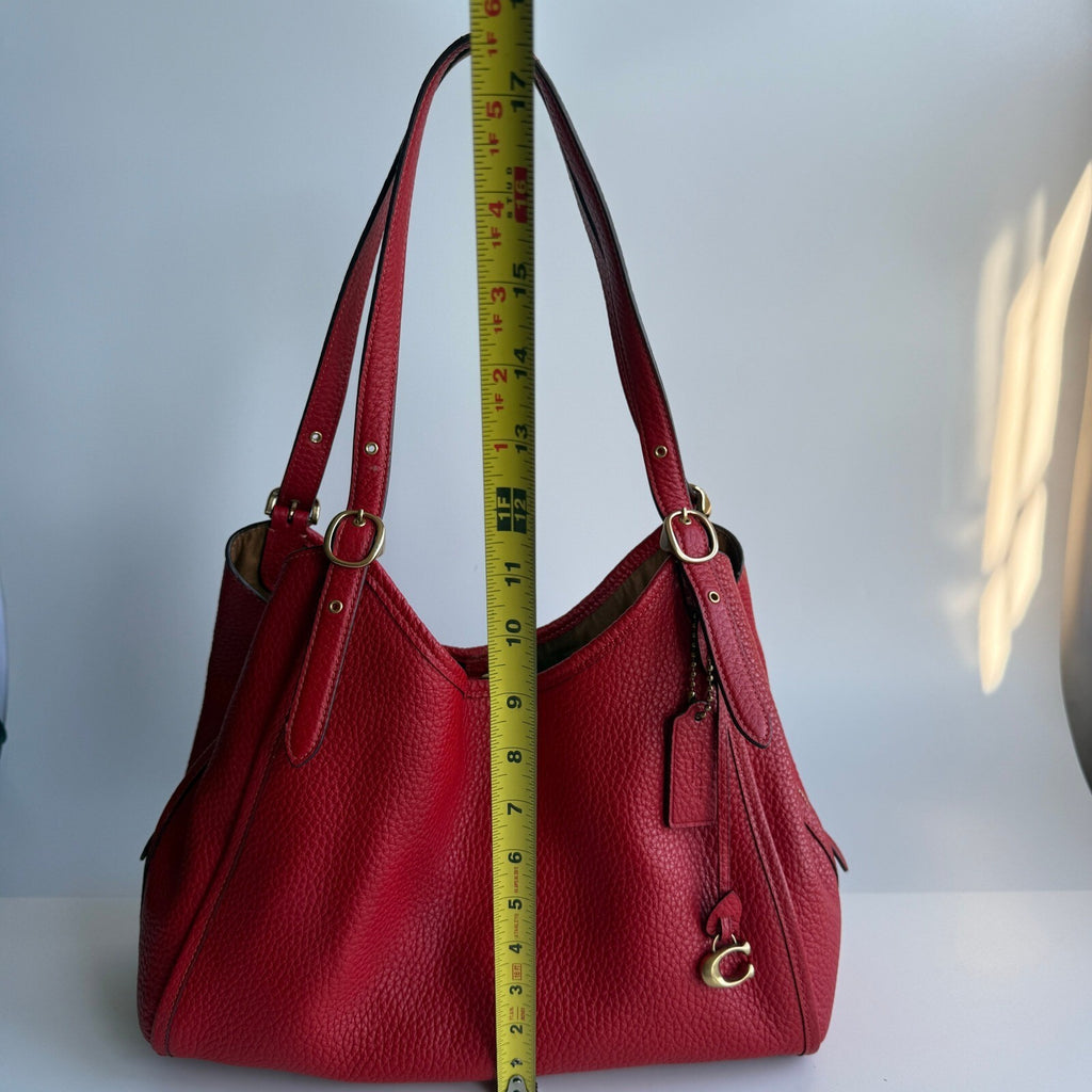 Coach Lori Shoulder Bag Red Orange Pebble Leather C6627 Brass Hardware