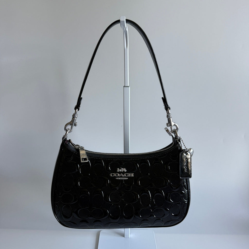 Coach Teri Black Signature Embossed Patent Leather Shoulder Bag CDY98