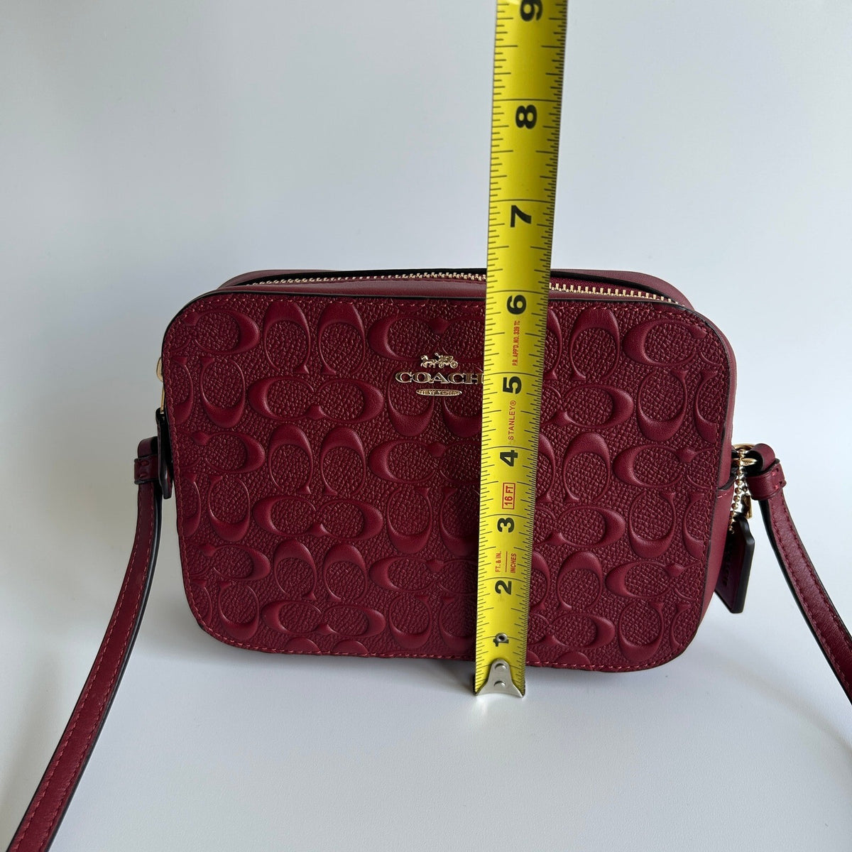 Coach Mini Jamie Crossbody Burgundy Signature Leather Camera Bag CC943
