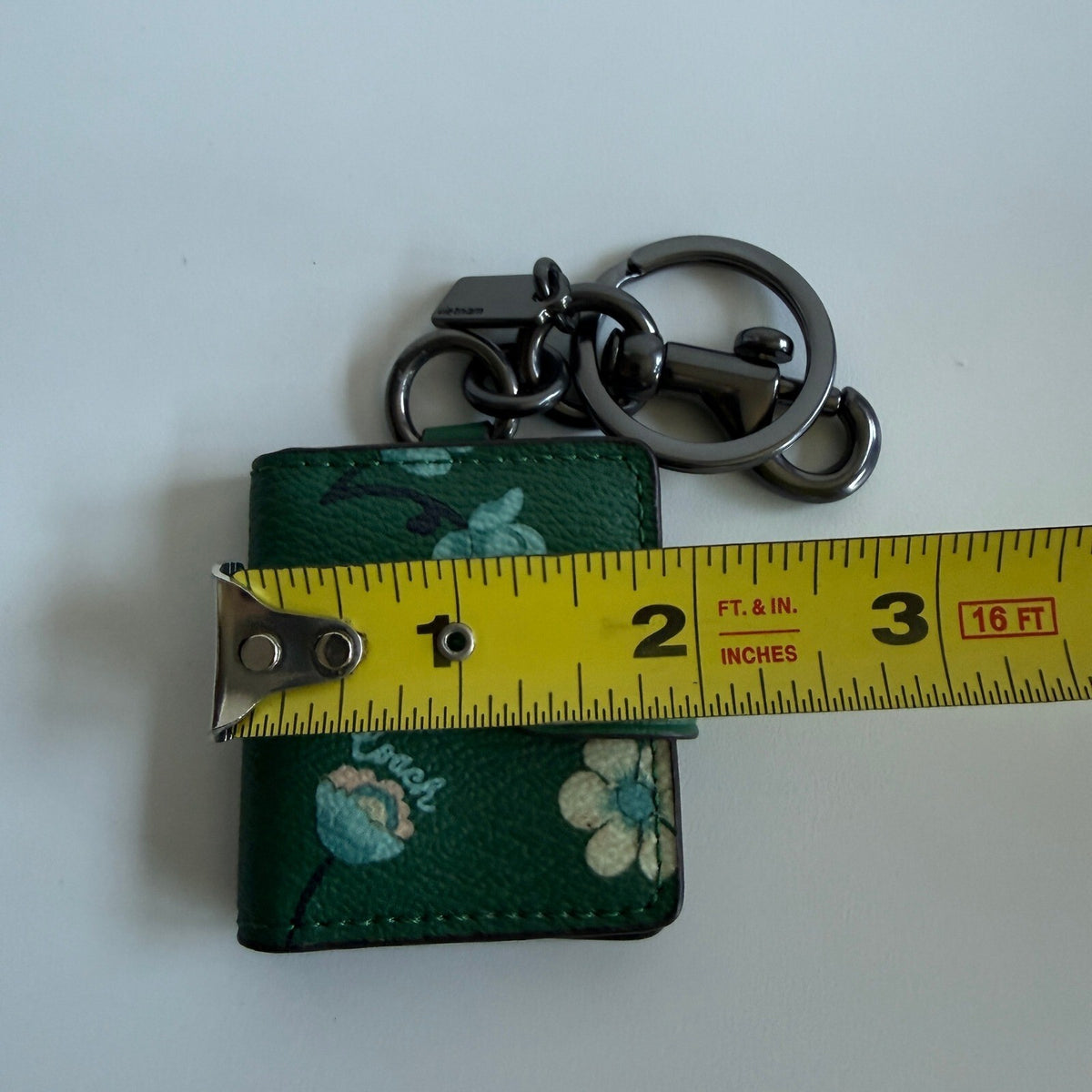 Coach Mystical Floral Green Leather Picture Frame Charm Key Ring Fob C8234