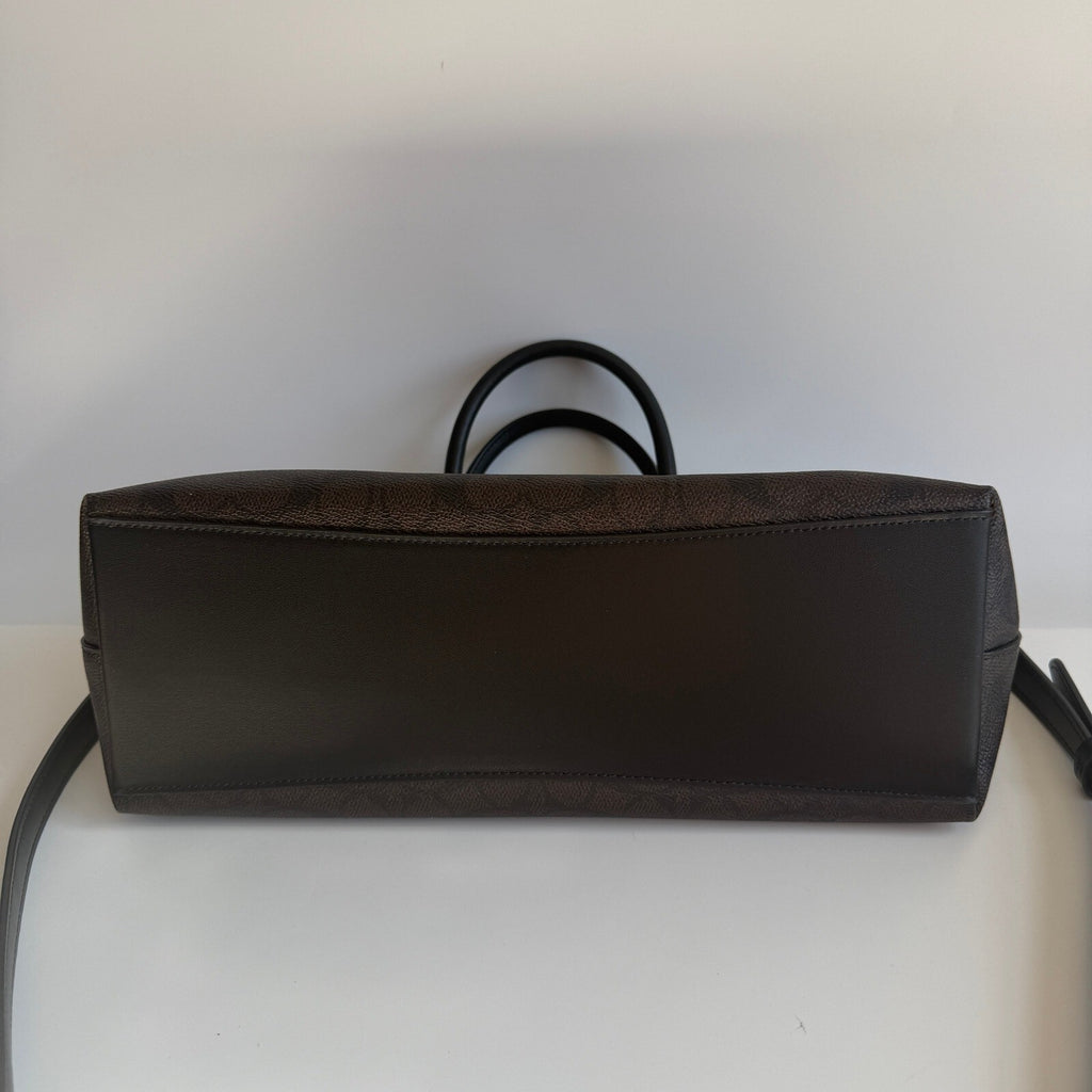 Coach Georgia Satchel Walnut Black Signature Canvas Bag CW422
