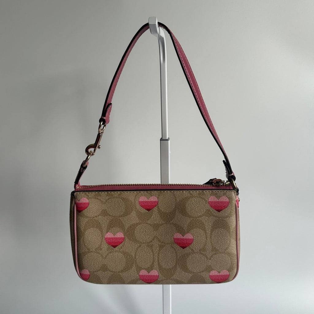 Coach Nolita 19 Khaki Stripe Heart Canvas Shoulder Bag CA796