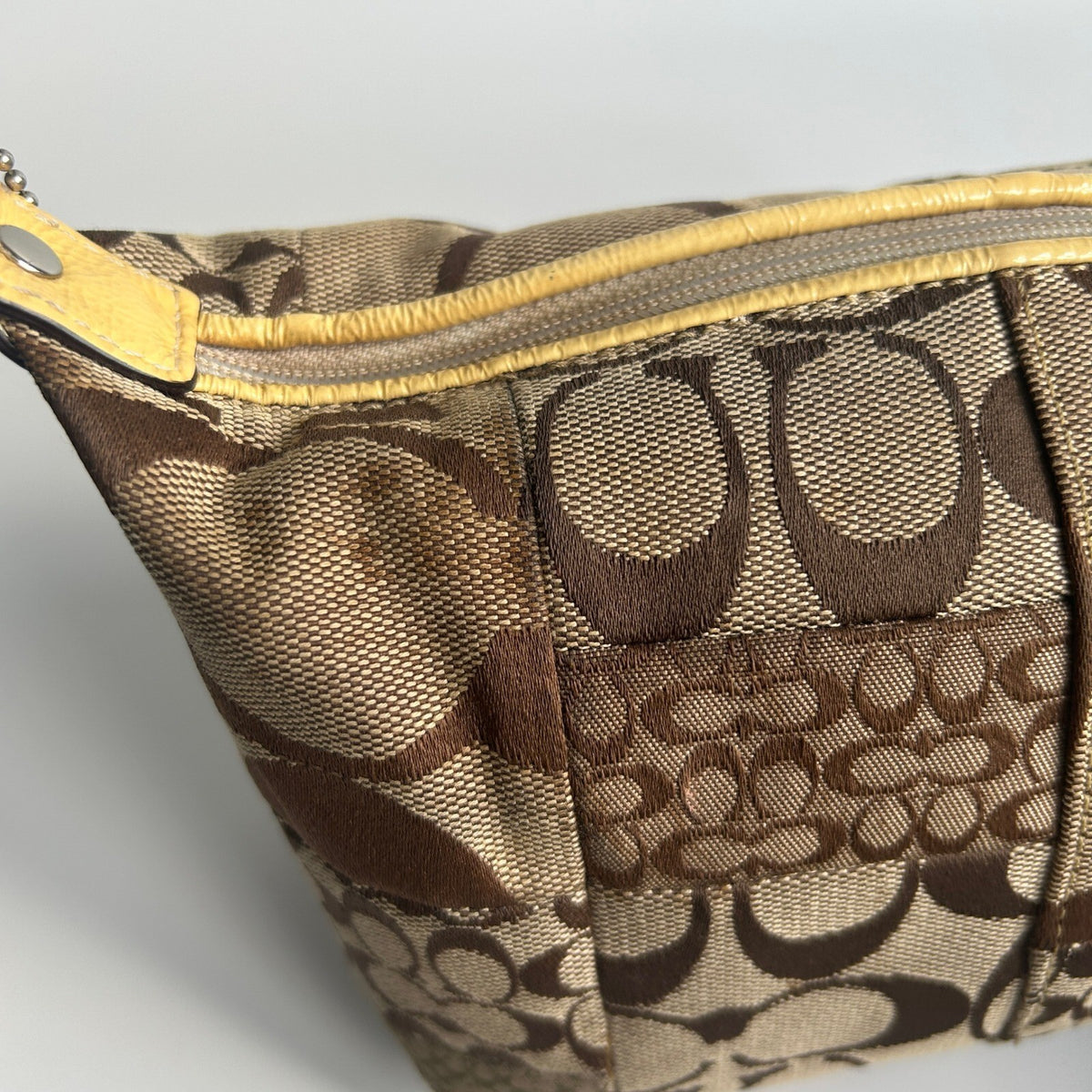 Coach Signature Patchwork Brown Canvas Demi Baguette 40914