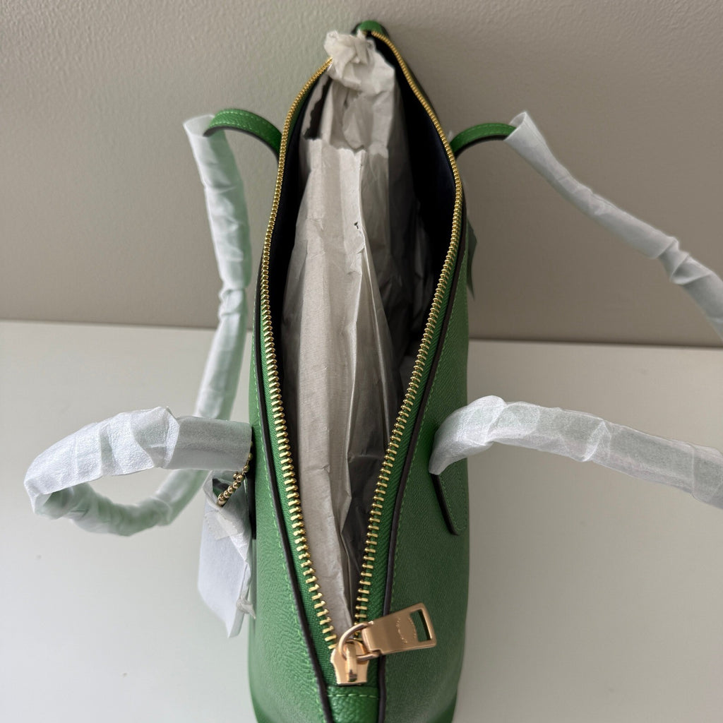 Coach Zip Top Tote Kelly Green Crossgrain Leather Bag 4454