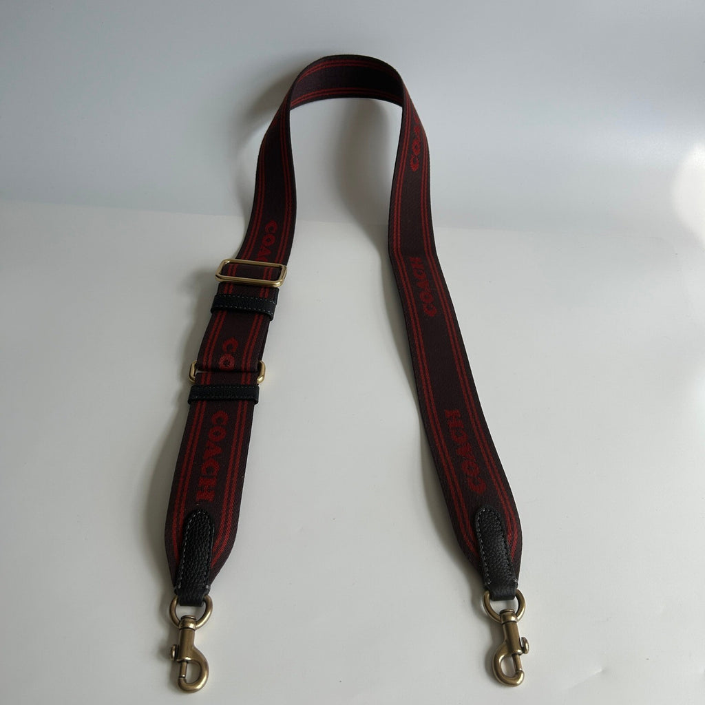 Coach Logo Jacquard Webbing Burgundy Red Crossbody Bag Strap CA094 Gold Hardware