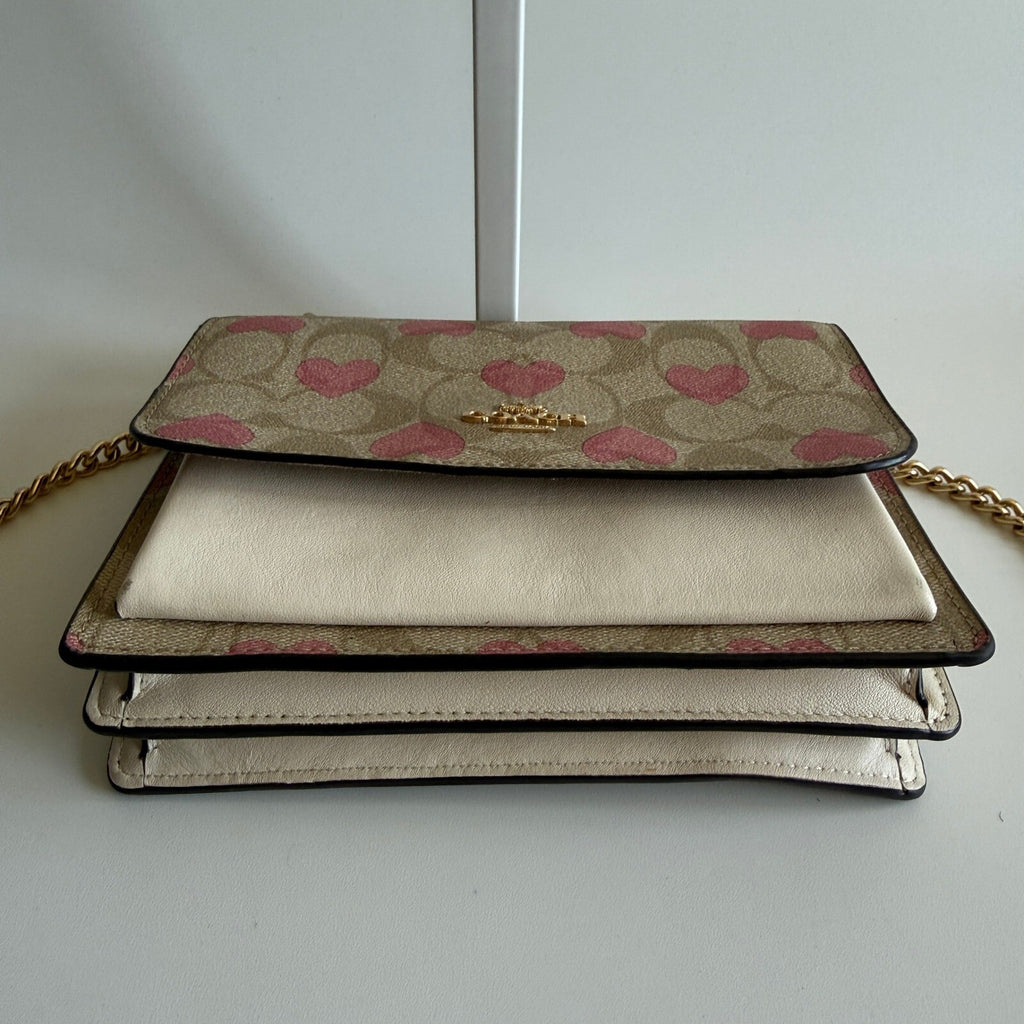 Coach Mini Klare Pink Heart Signature Canvas Leather Crossbody Bag CO950