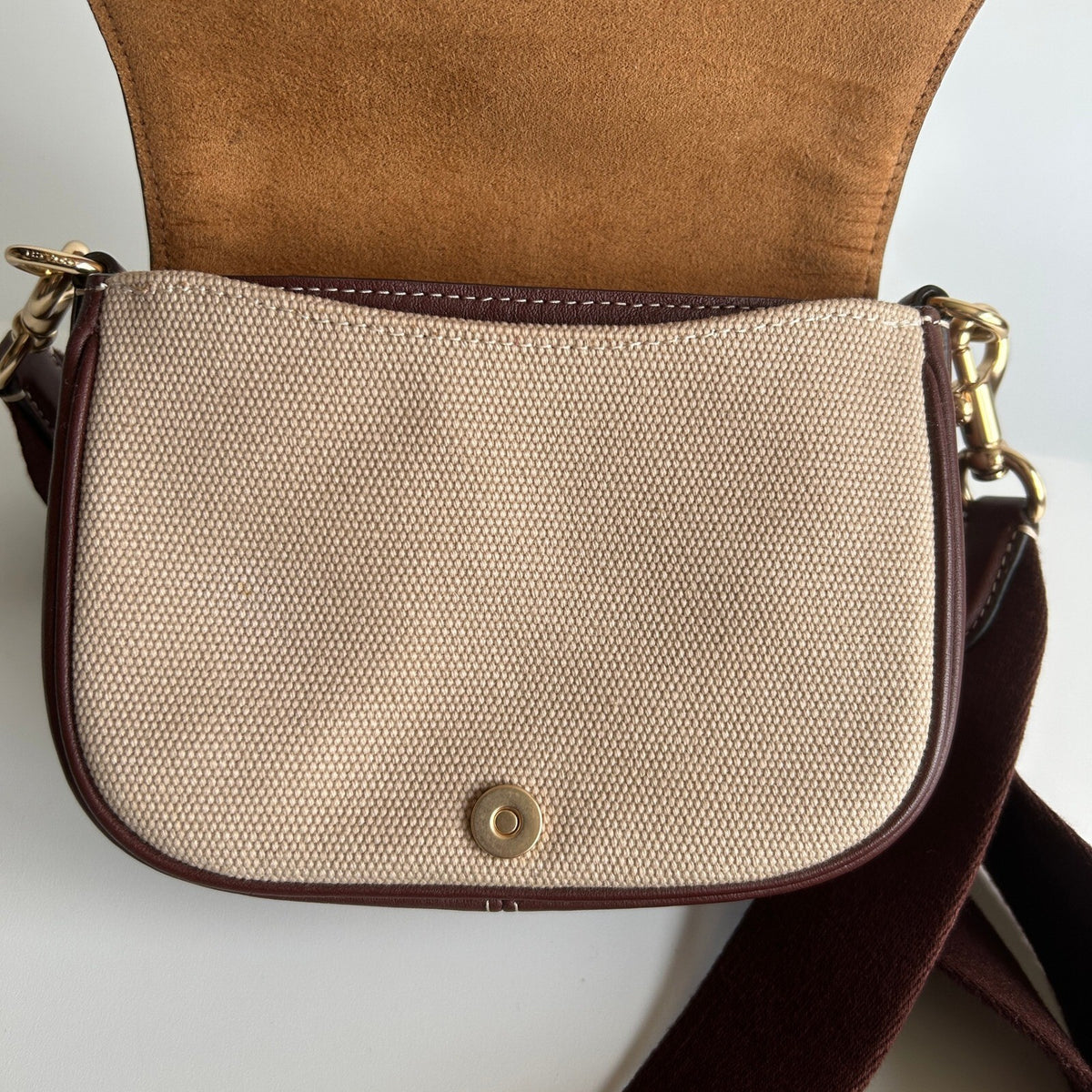 Coach Amelia Small Saddle Bag Natural Multi Canvas Leather Crossbody CR257