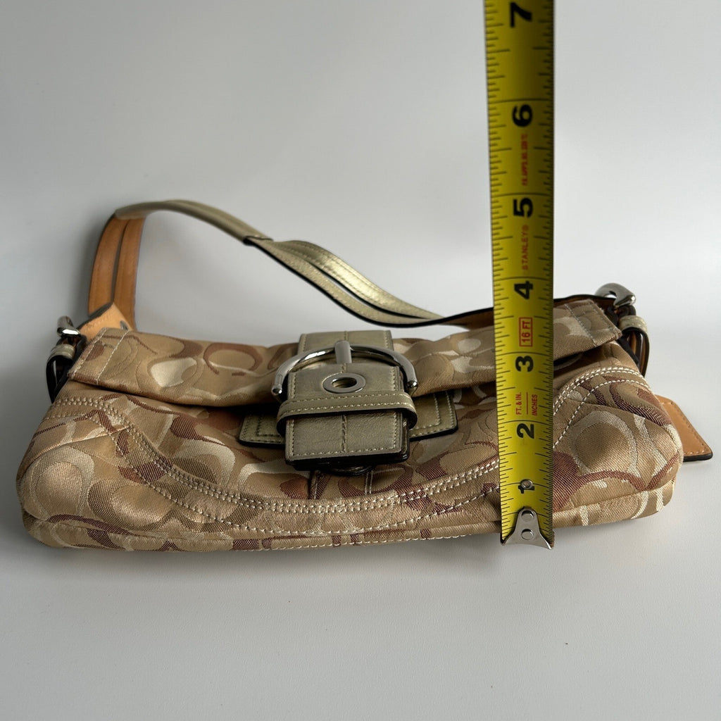 Coach Soho Tan Gold Canvas Leather Shoulder Bag 0492 Good