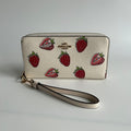 Coach Strawberry Print Chalk Multi Coated Canvas Zip Around Wallet CA090
