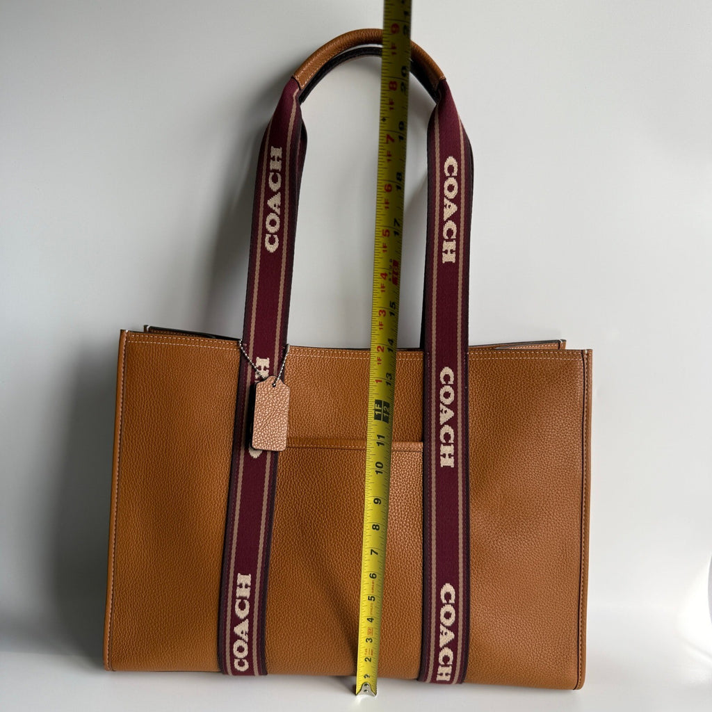 Coach Large Smith Tote Brown Leather Logo Webbing Strap CM716 Bag