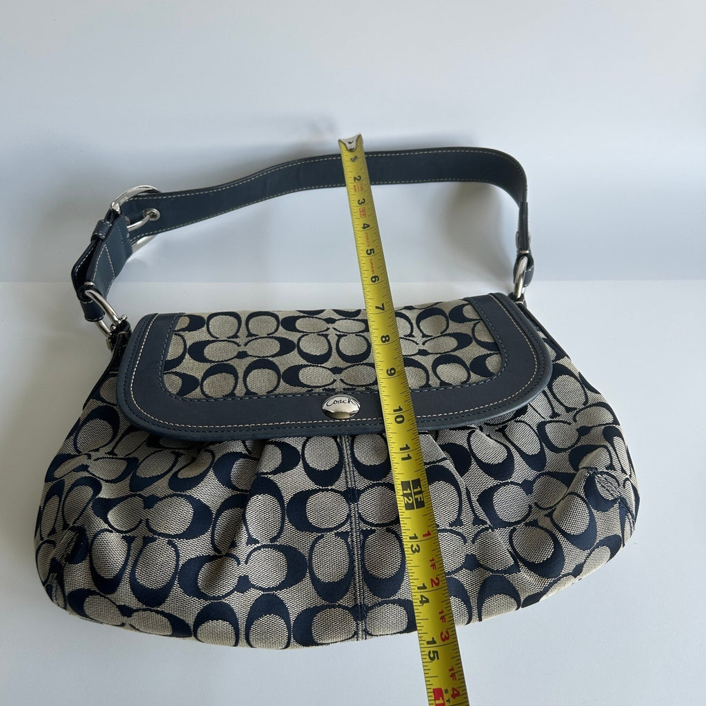 Coach Soho Pleated Flap Navy Gray Canvas Hobo Bag F13739