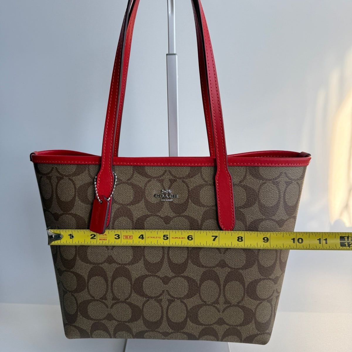 Coach City Tote Khaki Miami Red Signature Canvas Bag 5696