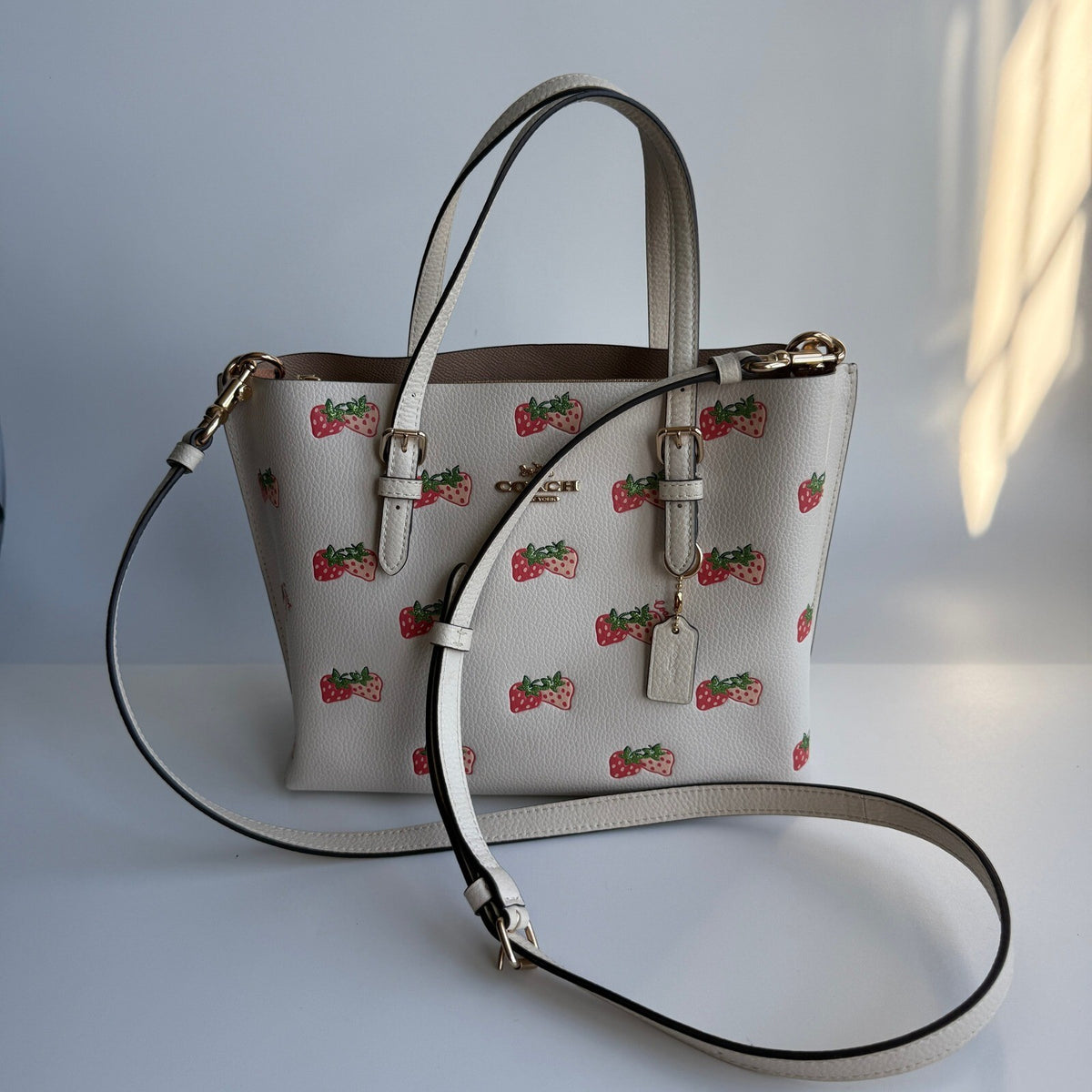 Coach Mollie Tote 25 Chalk Multi Canvas Strawberry Print CB600 Mini Crossbody