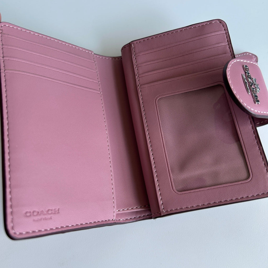 Coach Medium Corner Zip Wallet Brown Pink Signature Canvas Wallet C0082