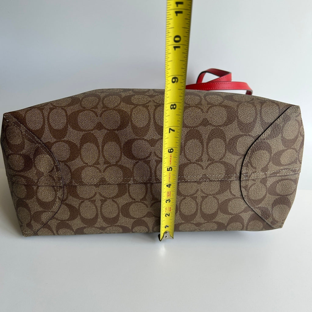 Coach City Tote Miami Red Khaki Brown Signature Canvas 5696