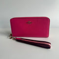Coach Long Zip Around Wristlet Fuchsia Pebbled Leather Wallet C4451