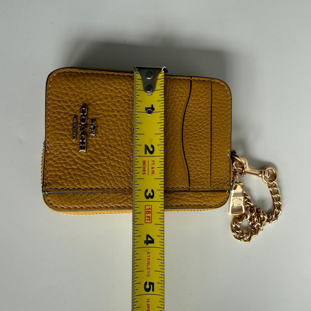 Coach Zip Card Case Wallet with Chain Ochre Yellow Pebble Leather 6303