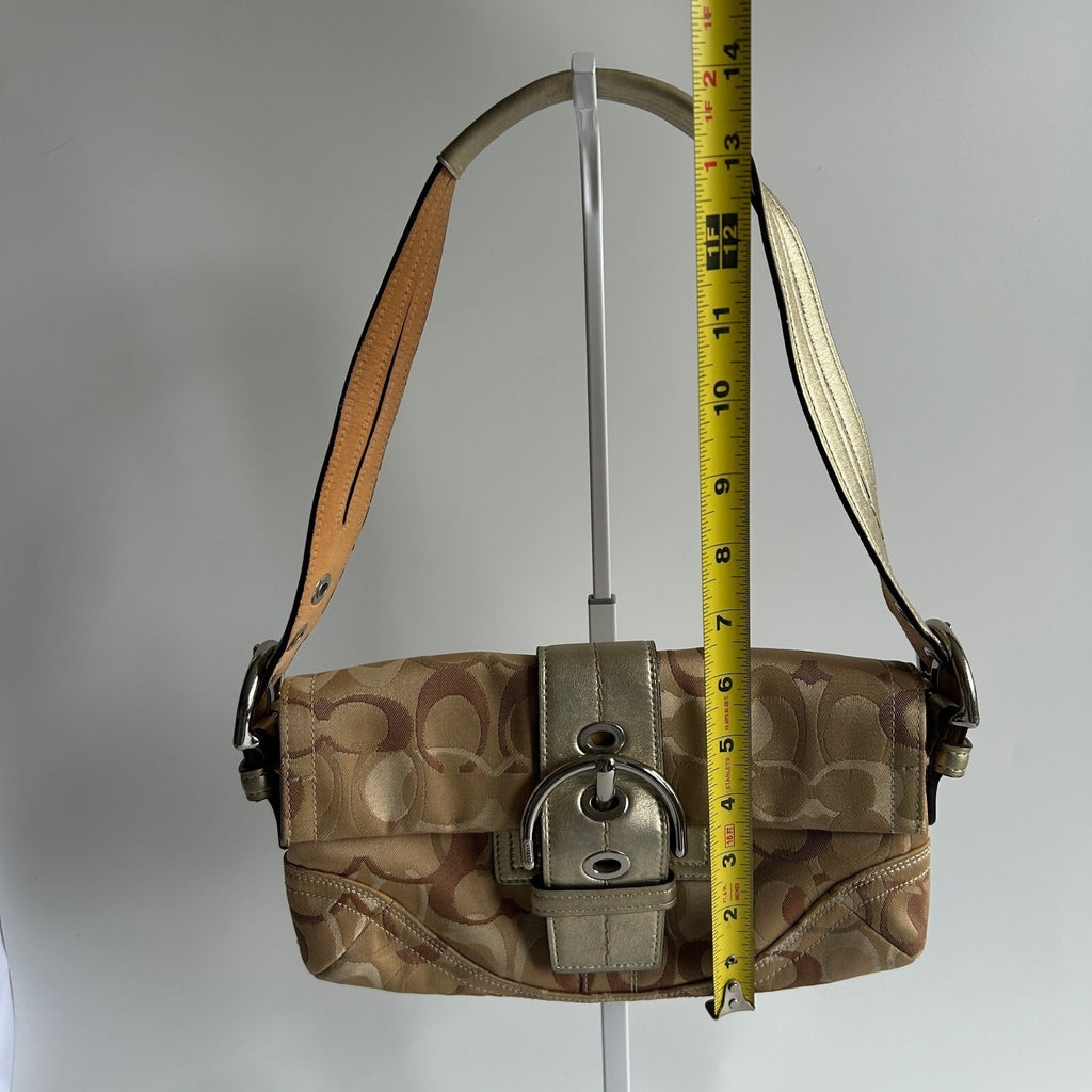 Coach Soho Tan Gold Canvas Leather Shoulder Bag 0492 Good