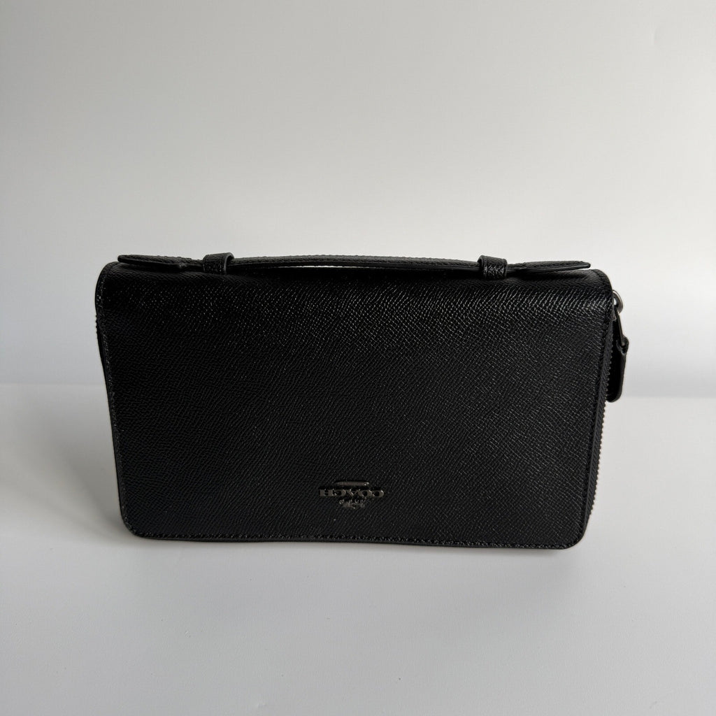 Coach Double Zip Travel Wallet Black Crossgrain Leather F23334
