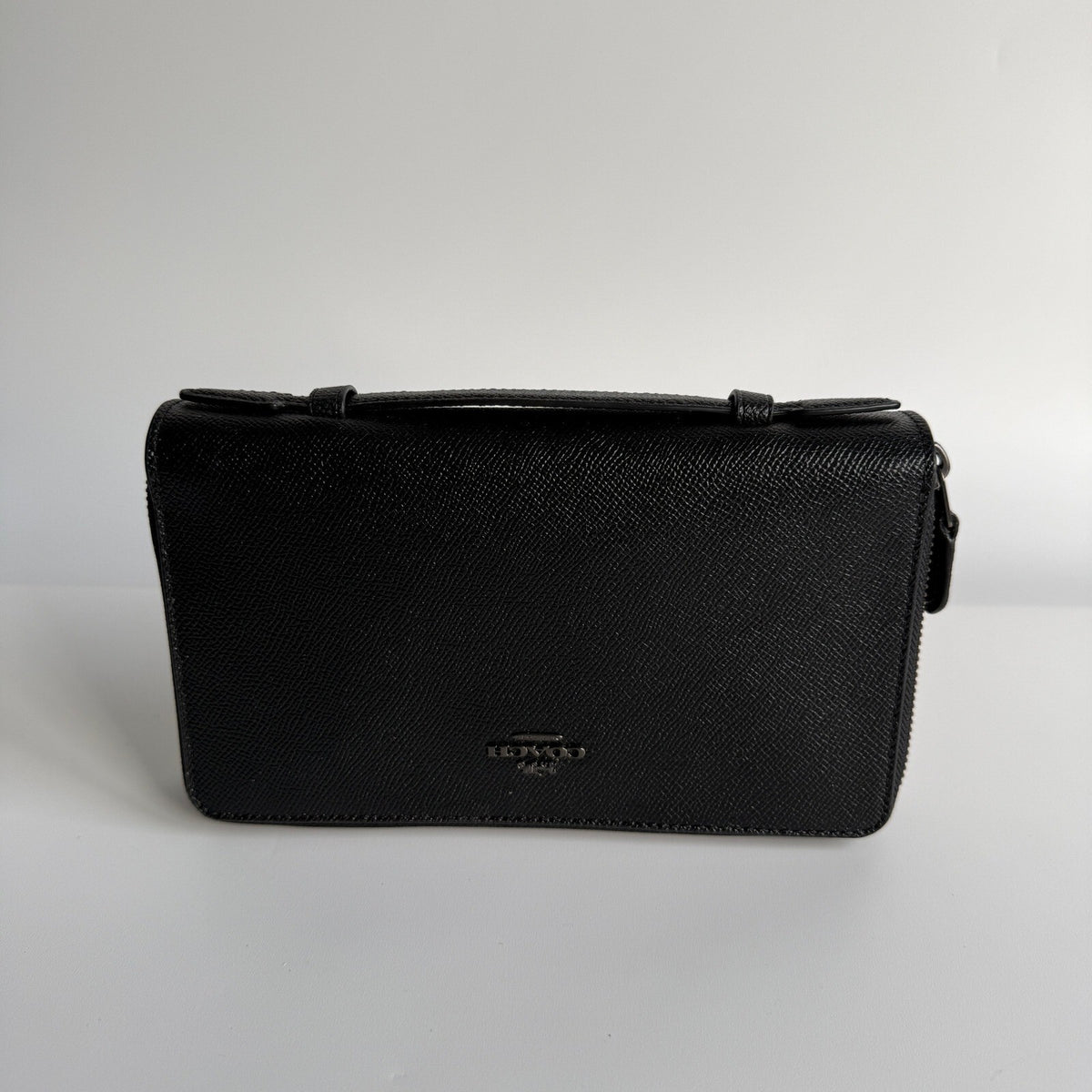 Coach Double Zip Travel Wallet Black Crossgrain Leather F23334
