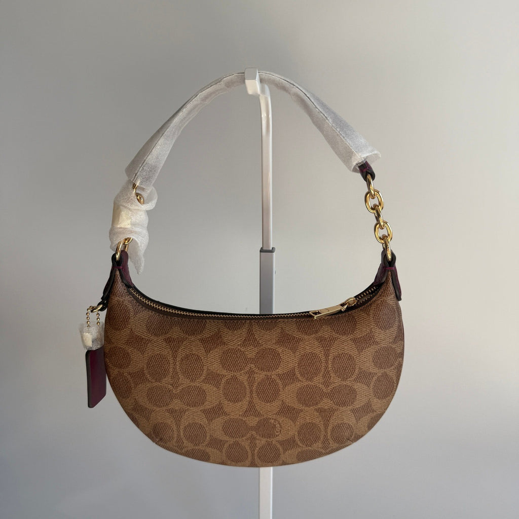 Coach Mini Payton Black Cherry Tan Signature Canvas Hobo Bag CX608