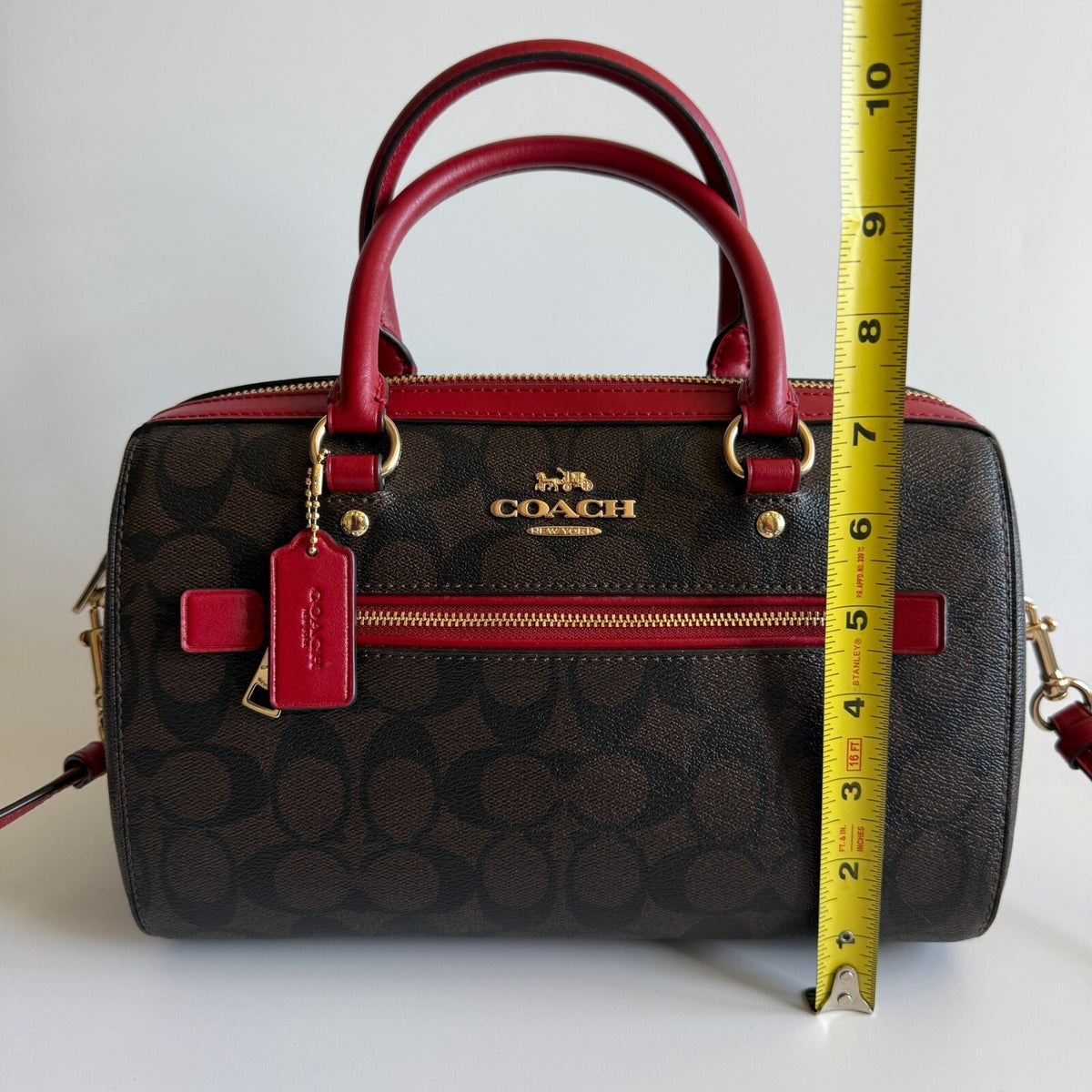 Coach Rowan Satchel Brown True Red Signature Canvas Bag F83607