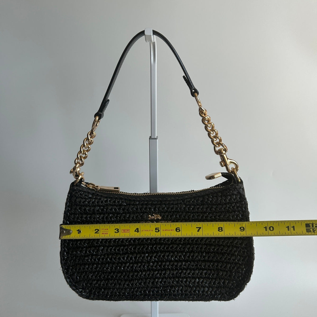 Coach Teri Shoulder Bag Black Woven Straw Crossbody Handbag CB117