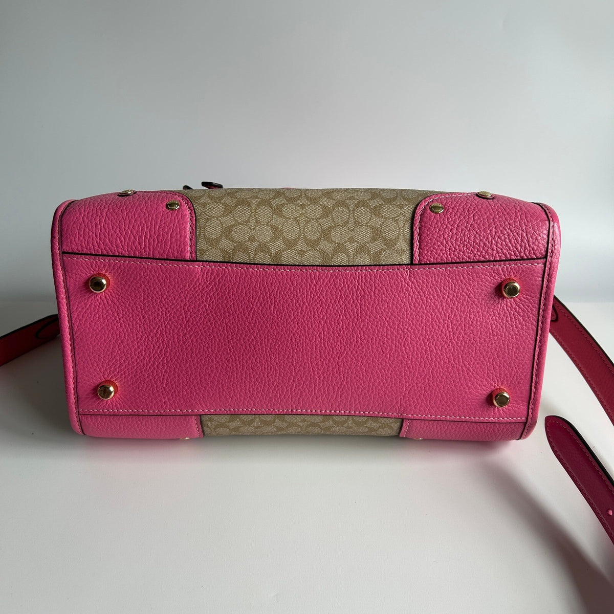 Coach Millie Satchel Light Khaki Petunia Pink Signature Canvas Bag CE637