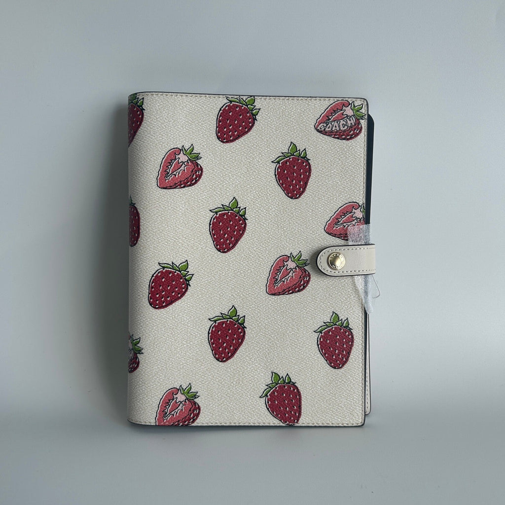 Coach Notebook Signature Canvas Strawberry Print Chalk Multi Leather Cover CH481